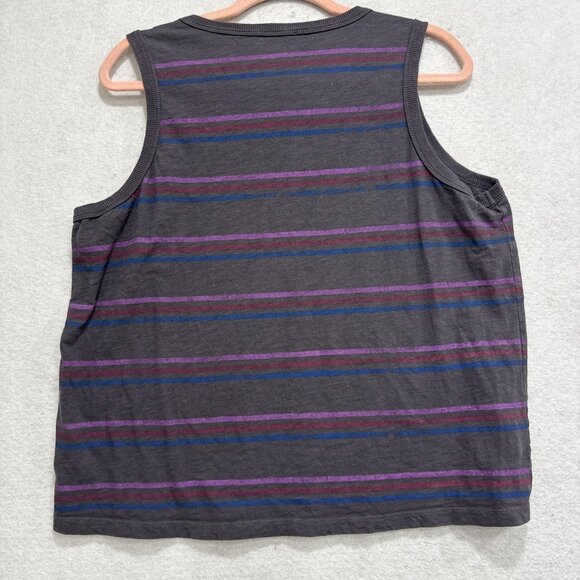 Evereve Tank Top Womens XL Gray Stripe Sleeveless Shirt 100% Cotton Casual - Picture 7 of 8